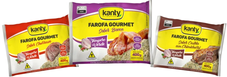 Embalagens da linha Farofa Gourmet da Kanty