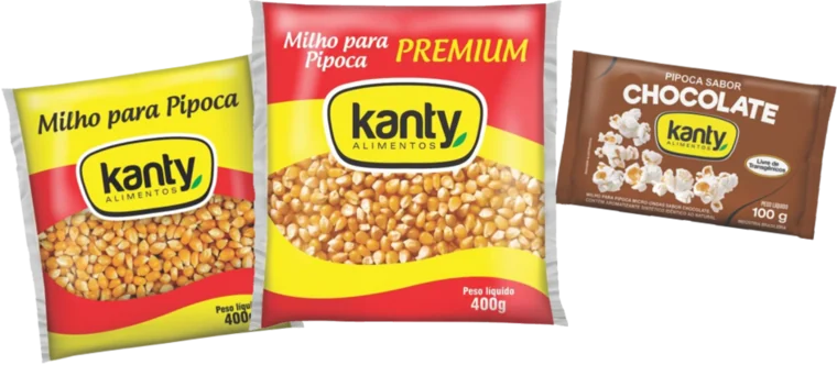 Embalagens da linha Pipoca da Kanty