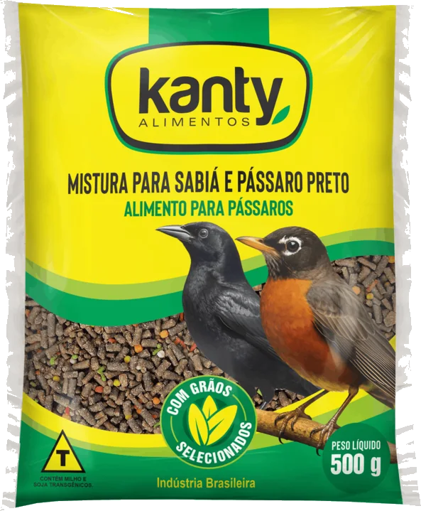 Embalagem Mistura para Pássaro Preto e Sabiá 500g Kanty